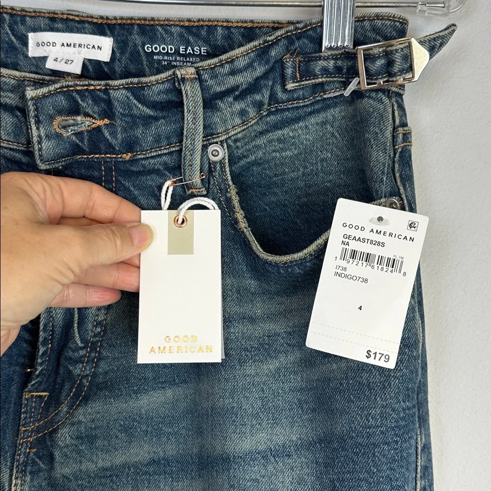 NWT Good American Good Ease Mid Rise Jean Relaxed Fit High Rise 34” Inseam 4/27 - Picture 15 of 16